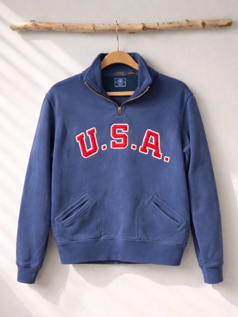 Polo Ralph Lauren Team USA Olympic Quarter Zip Blue Pullover L Women Preppy Chic